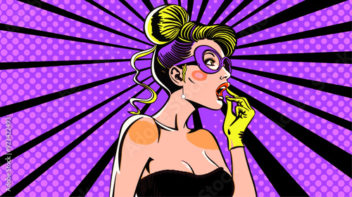 Expressive Pop Art Female Portraits with Urban Backdrop 1960s style, pin up girl, bold lines and dots. Beautiful retro woman poster.
