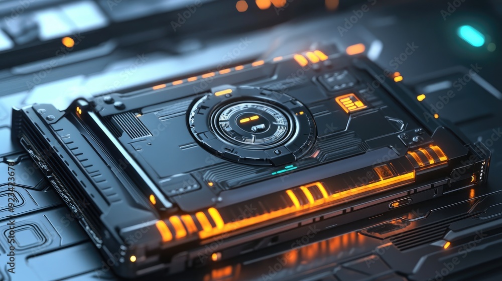Obraz premium A 3D model of a cryptocurrency wallet with secure locks and digital currency icons, representing financial technology.