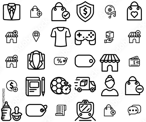 Set Of Shopping E Commerce Outline Icons Web Header Banner Design Containing Shopping,Ecommerce,Money,Store,Shop Solid Icon Collection. Vector Illustration