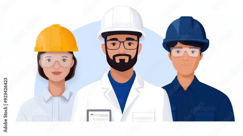 Diverse team of workers in safety gear, symbolizing collaboration and professionalism in engineering and construction. Diverse team of workers in safety gear, symbolizing collaboration and professionalism in engineering and construction.