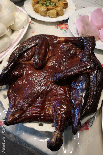 Roast duck on a plate, a dish for Chinese New Year