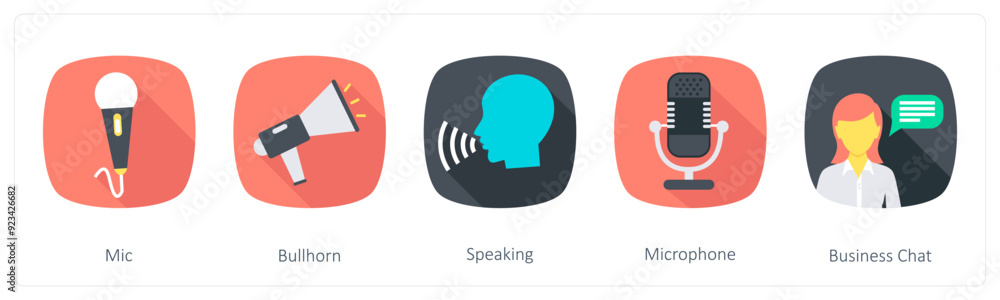 A set of 5 Communication icons as mic, bullhorn, speaking A set of 5 Communication icons as mic, bullhorn, speaking