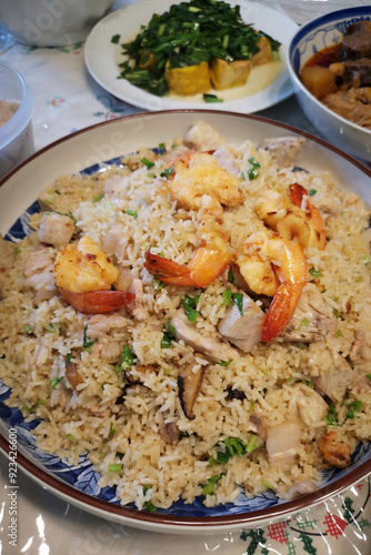 Shrimp fried rice on a plate, a dish for Chinese New Year