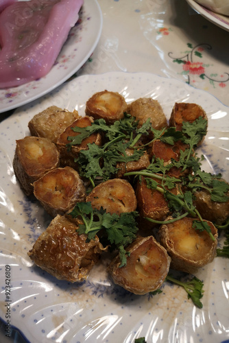 Hoi Jo is Deep Fried Crab Meat Rolls on a plate, a dish for Chinese New Year