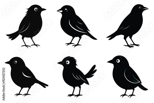 Bird silhouette vector art illustration set