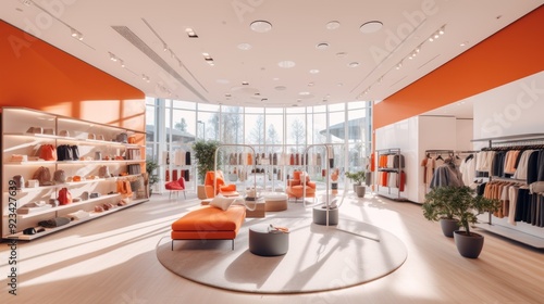 Modern Retail Store Interior with Orange Accents
