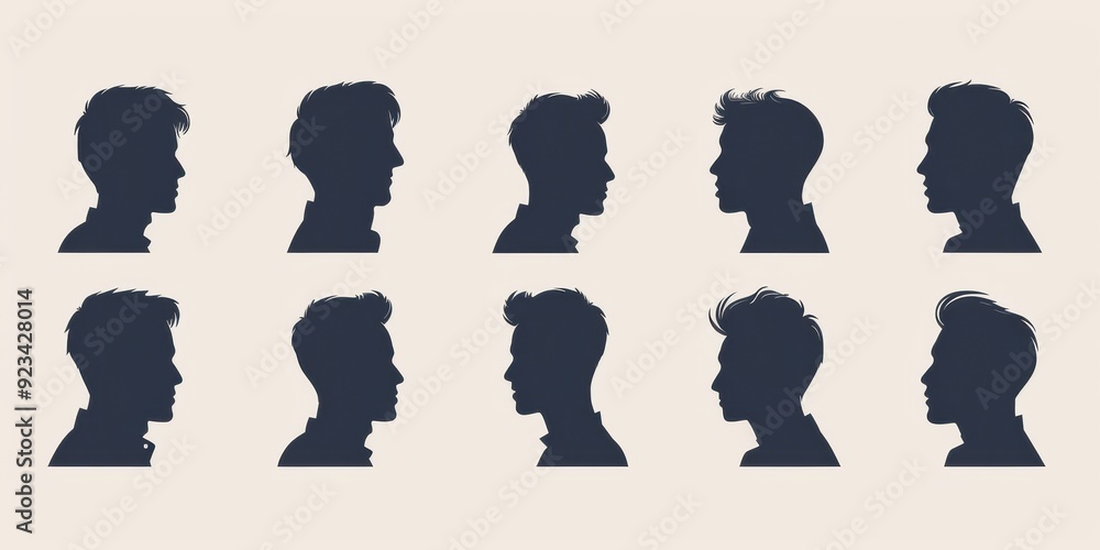 A set of twelve black and white drawings of men's faces A set of twelve black and white drawings of men's faces