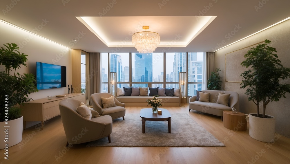 Fototapeta premium modern living room with fireplace