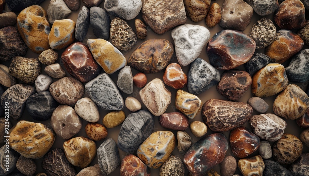 Variety of smooth stones displayed on a surface in natural light Variety of smooth stones displayed on a surface in natural light