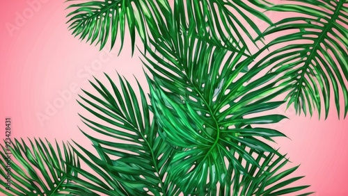 A minimalist design featuring green foliage on a light pink backdrop, blending natural elements with modern aesthetics