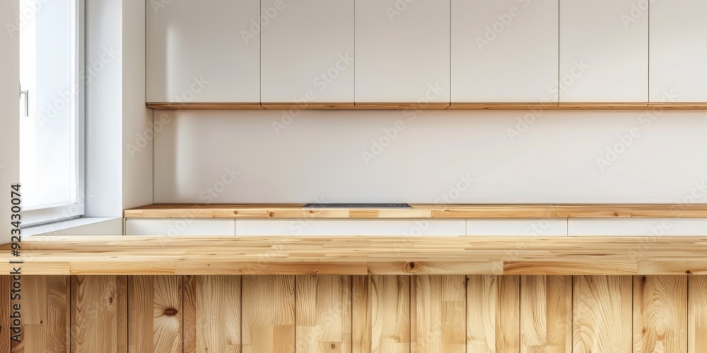 A wooden kitchen cabinet with a black counter top A wooden kitchen cabinet with a black counter top