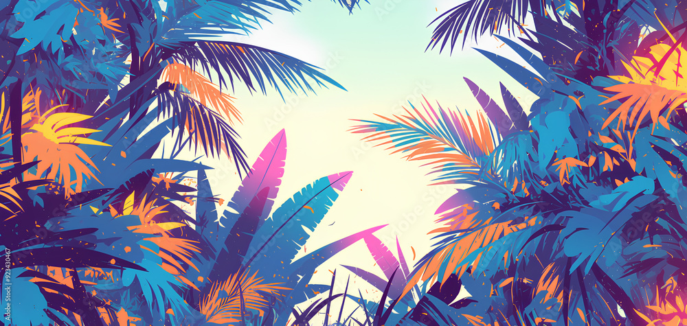 tropical background with jungle plants. Exotic pattern with palm leaves tropical background with jungle plants. Exotic pattern with palm leaves