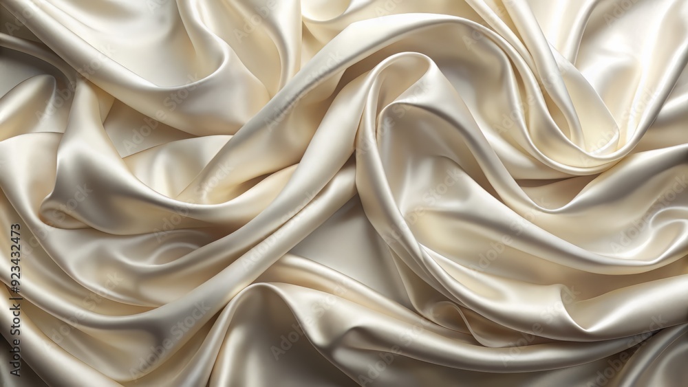 Elegant ivory satin fabric with smooth, creased texture and flowing wavy folds, creating a luxurious abstract monochrome background perfect for design and decoration. Elegant ivory satin fabric with smooth, creased texture and flowing wavy folds, creating a luxurious abstract monochrome background perfect for design and decoration.