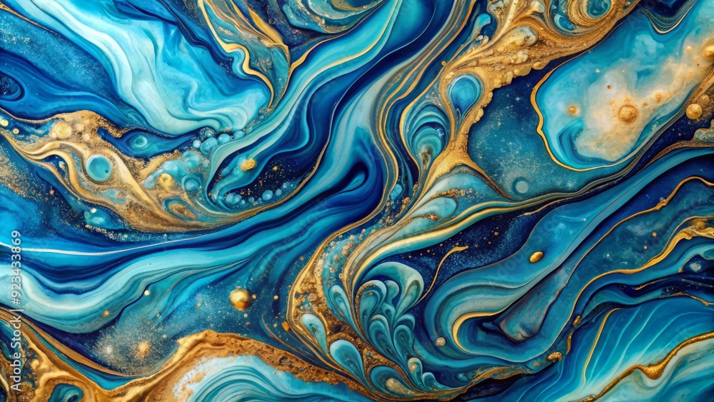 Vibrant blue liquid ink swirls merge with gold mineral hues, creating a luxurious abstract background pattern of textured, shimmering colors, reminiscent of natural stone and water. Vibrant blue liquid ink swirls merge with gold mineral hues, creating a luxurious abstract background pattern of textured, shimmering colors, reminiscent of natural stone and water.
