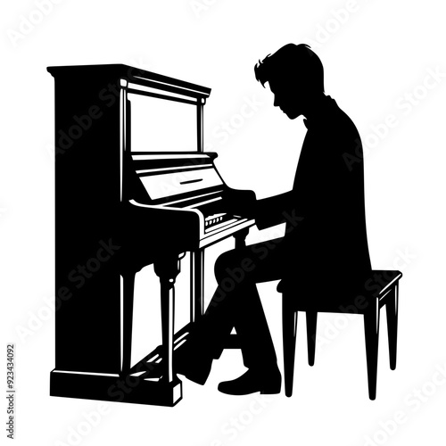 silhouette of a person playing piano, man playing piano 