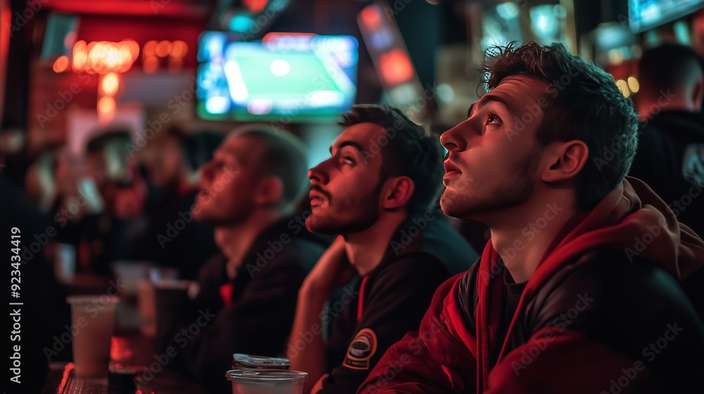 Fans at a cozy bar cheered and gasped together, immersed in the game's electric atmosphere. Fans at a cozy bar cheered and gasped together, immersed in the game's electric atmosphere.