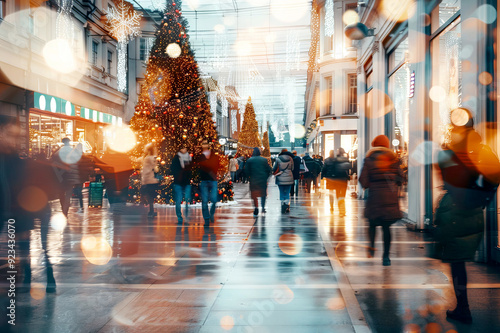 Wallpaper Mural Busy blurred city street with Christmas trees and festive lights Torontodigital.ca