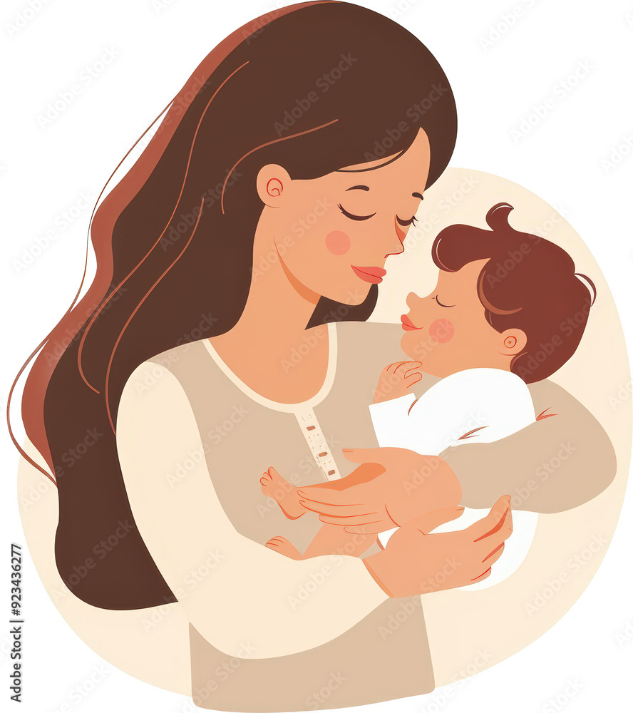 A mother gently cradles her sleeping baby in her arms, their faces close together. The warmth and love between them are palpable. A mother gently cradles her sleeping baby in her arms, their faces close together. The warmth and love between them are palpable.