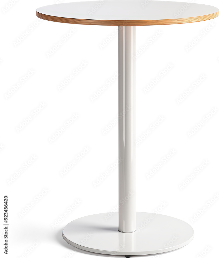 A white round table with a single pedestal base. A white round table with a single pedestal base.