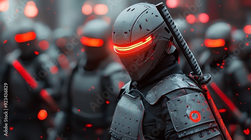 Cyberpunk samurai clash, cyberpunk armor, glowing katanas, intense street battle, dark setting