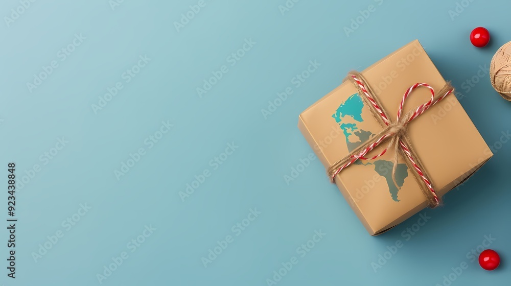 A beautifully wrapped gift box sits on a light blue background, perfect for holiday celebrations and special occasions. A beautifully wrapped gift box sits on a light blue background, perfect for holiday celebrations and special occasions.