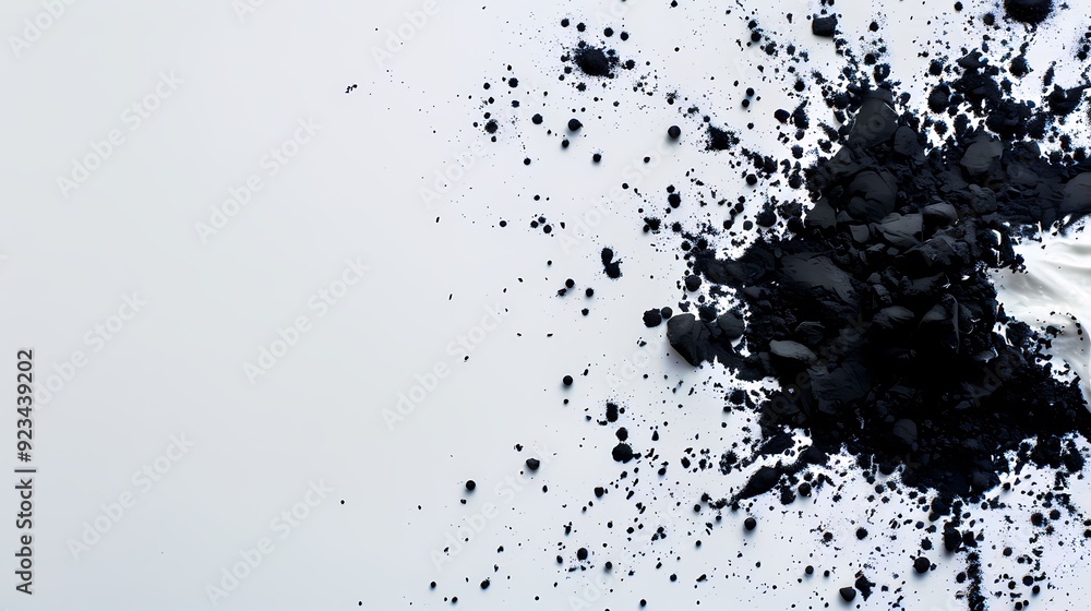 Obraz premium A close-up image of black powder scattered on a white surface, showcasing texture and contrast for artistic and commercial use.