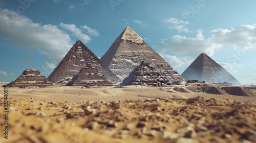 Ancient Egyptian pyramids under a clear sky