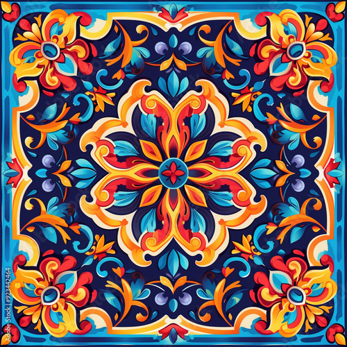 Colorful postcard for National Hispanic Heritage Month with Spanish patterns