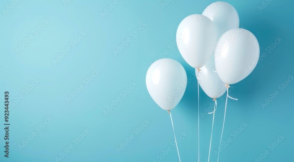 Minimal greeting design with bunch of white balloons on blue background with copy space for text. Minimal greeting design with bunch of white balloons on blue background with copy space for text.