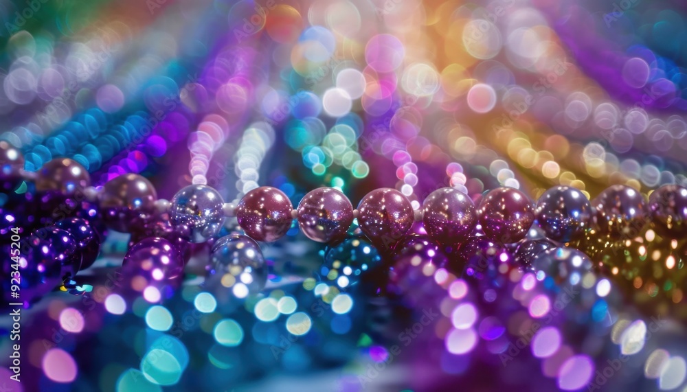 Colorful bead strings create vibrant patterns in bright light during a festive celebration Colorful bead strings create vibrant patterns in bright light during a festive celebration