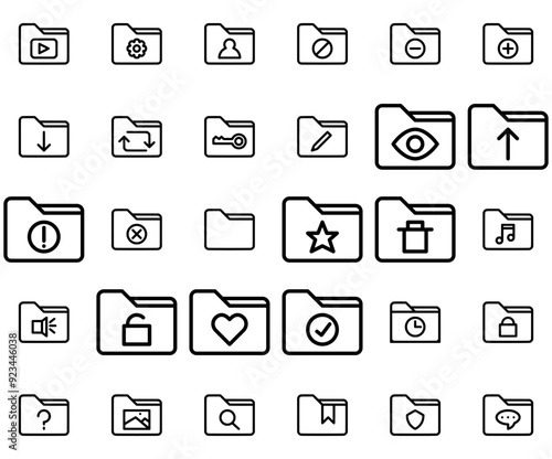 A Collection Of Folder Set Line Isolated Silhouette Solid Icons With Storage,File,Document,Folder,Archive Vector Icons Illustration Collection