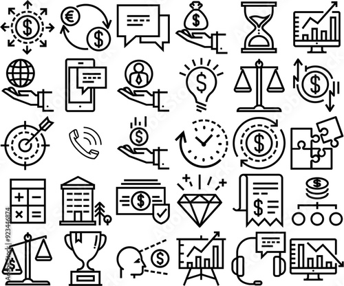 A Collection Of Finance Vector Symbols Apps, Websites Ui Designs Suitable For Money,Surge,Smartphone,Wireless,Dollar Solid Icon Collection. Vector Illustration