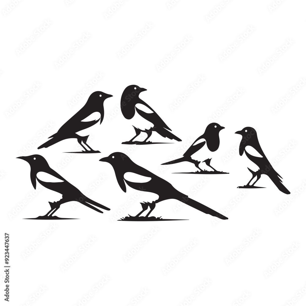 bird silhouette vector illustration ,Magpie silhouette on white background, Vector illustration, icon, characters, Holiday t shirt, Hand drawn illustration bird silhouette vector illustration ,Magpie silhouette on white background, Vector illustration, icon, characters, Holiday t shirt, Hand drawn illustration