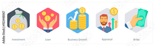 A set of 5 business icons as investment, loan, business growth