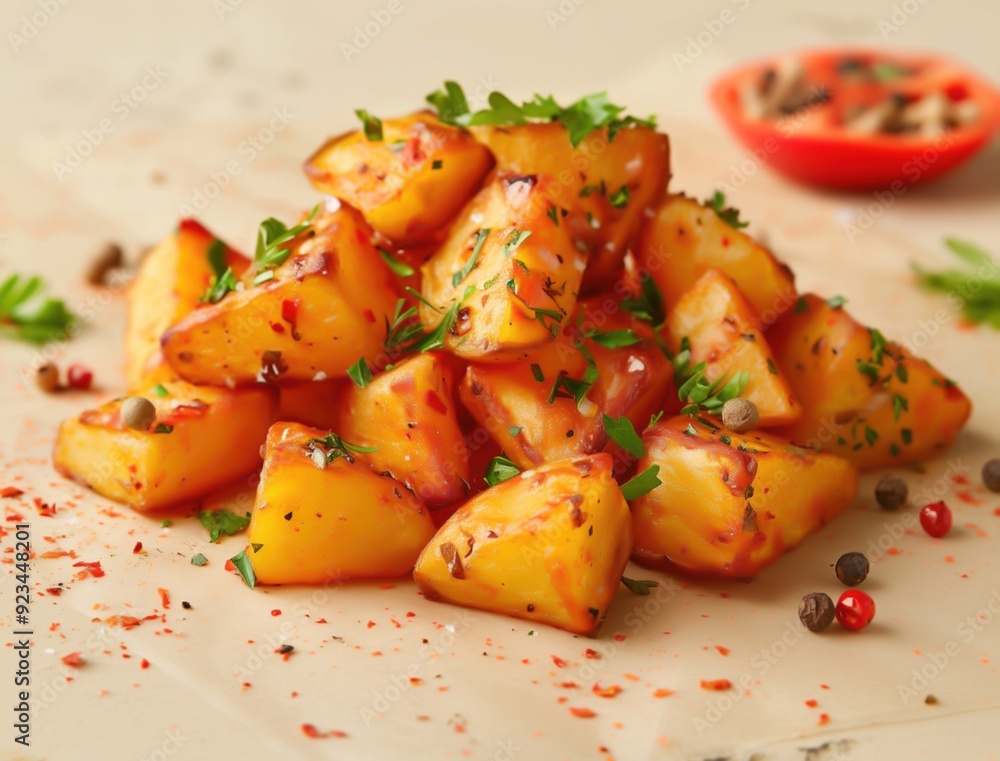 Rustic Patatas Bravas, Fried Spanish Tapas with Paprika Seasoning Rustic Patatas Bravas, Fried Spanish Tapas with Paprika Seasoning