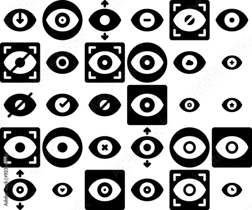 A Collection Of Eyes Glyph Vector Symbols Apps, Websites Ui Designs Suitable For Preview-Pane,View,Eye,Preview,Show Stroke Icon Collection. Vector Illustration