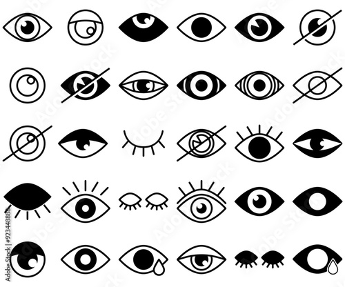 A Collection Of Eye Icons Silhouette Vector Logo Design Containing Watch,Record,View,Live,Eye Stroke Icon Collection. Vector Illustration