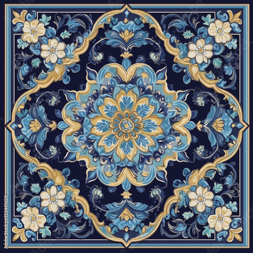 illustration of a vintage oriental tile. generative ai