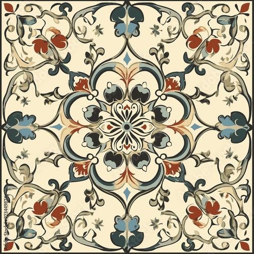 illustration of a vintage oriental tile. generative ai