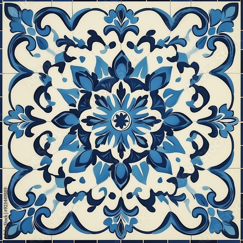 illustration of a vintage oriental tile. generative ai
