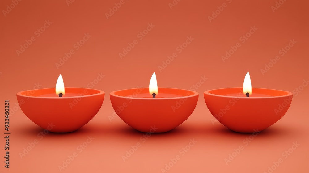 Three red bowls with flickering candles against a warm background, creating a serene and calming atmosphere. Three red bowls with flickering candles against a warm background, creating a serene and calming atmosphere.