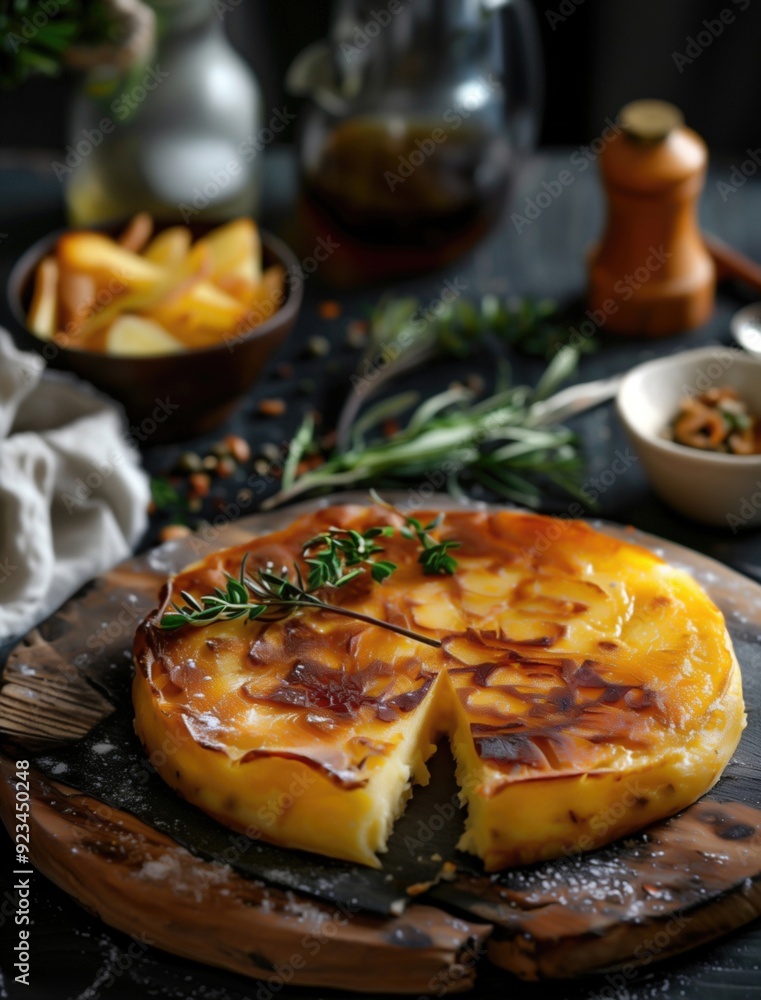 Close up of Tortilla Espanola on Dark Background Spanish Cuisine Photo Close up of Tortilla Espanola on Dark Background Spanish Cuisine Photo