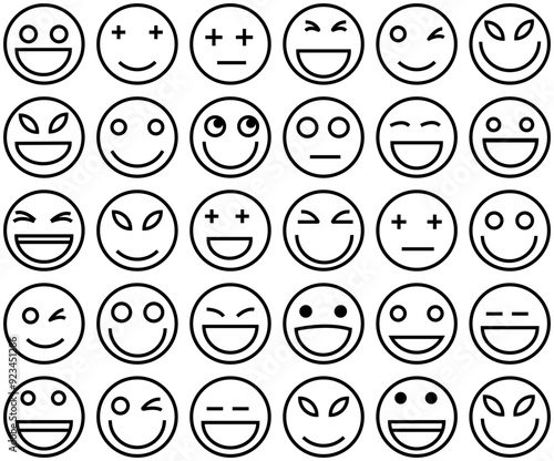 Set Of Emotions Line Icons Icons Silhouette Vector Logo Design Containing Essential,Feeling,Face,Emoji,Emotion Pictograms And Infographics Design Elements Vector Illustration