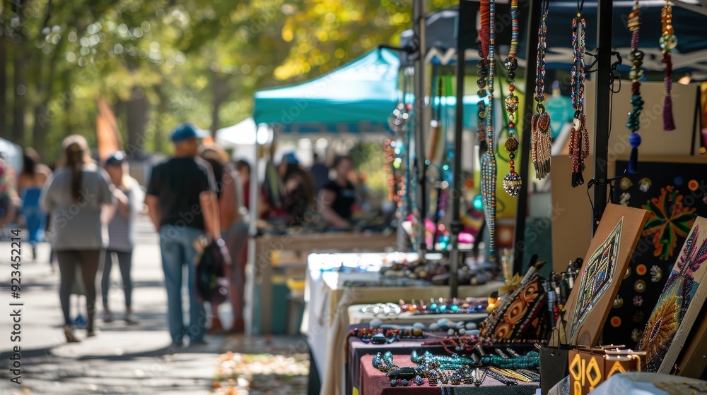 Obraz premium A vibrant arts and crafts fair featuring local artists and makers.