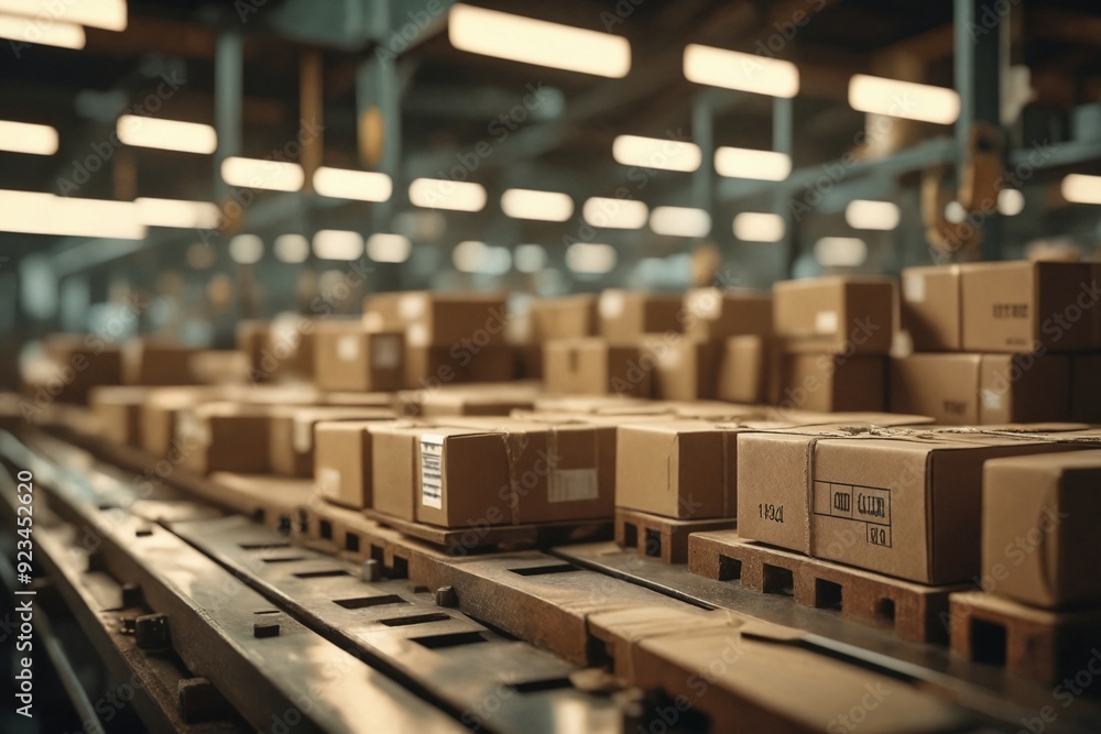 Warehouse Conveyor Belt with Shipping Boxes Warehouse Conveyor Belt with Shipping Boxes