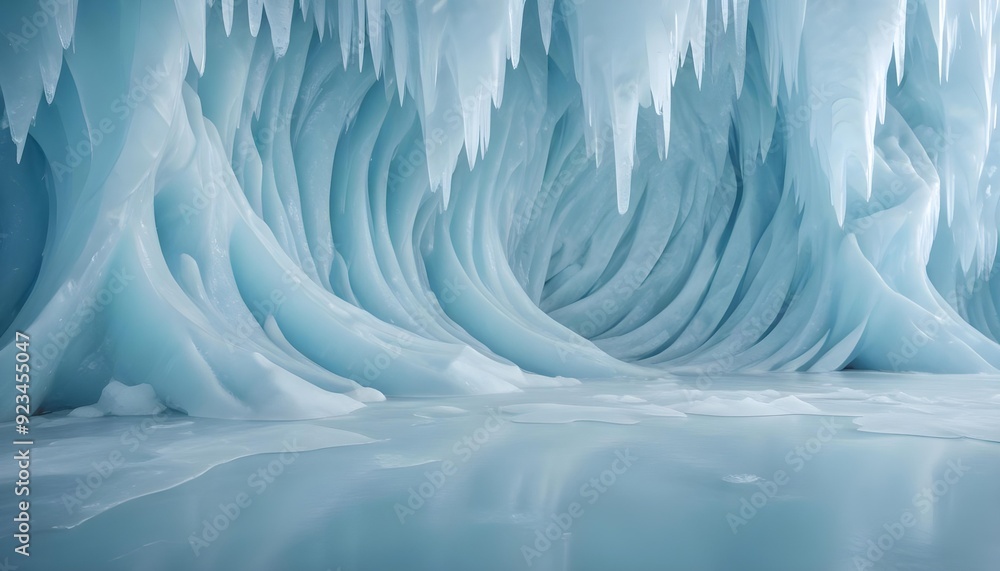 Obraz premium A large, icy cave with icicles hanging from the ceiling