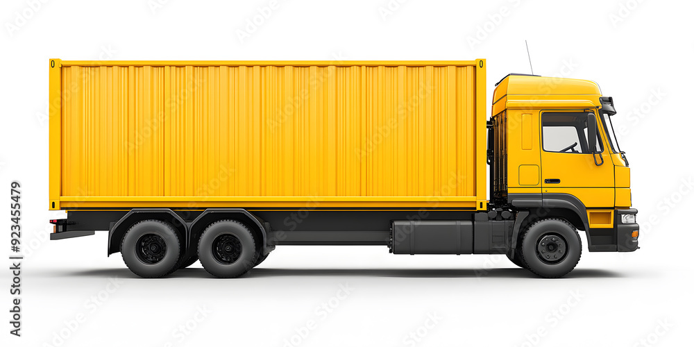 Side view yellow container truck on a white background Side view yellow container truck on a white background