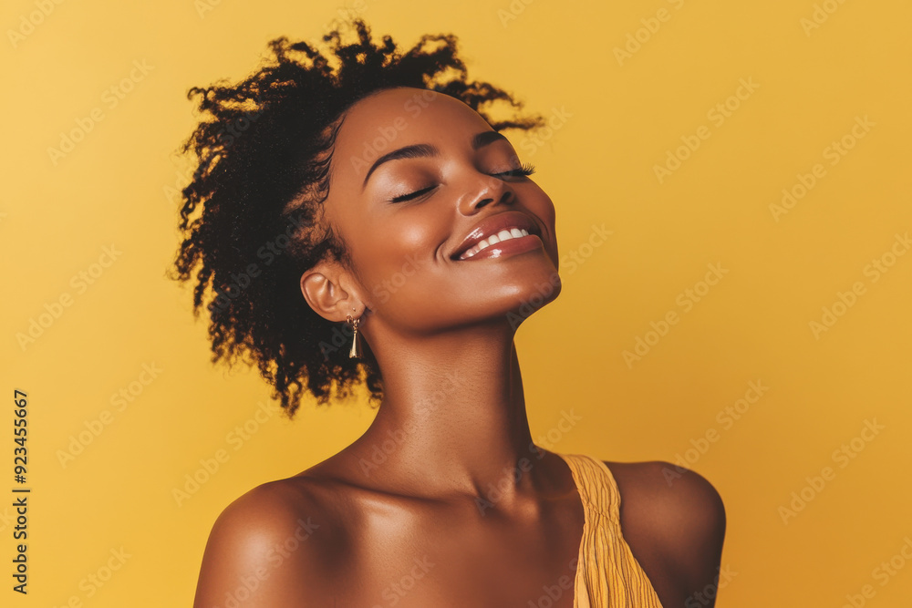 A close up of a black woman's face with her eyes closed A close up of a black woman's face with her eyes closed