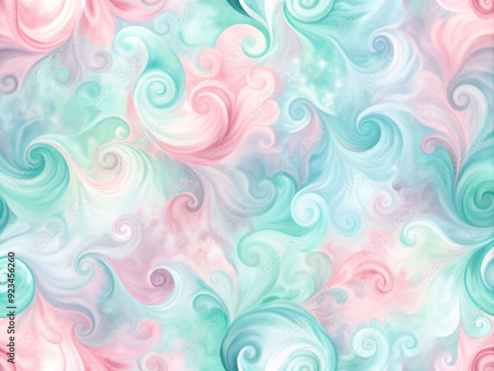 Delicate swirls of soft pink, baby blue, and mint green watercolors blend harmoniously, evoking a sense of serene creative inspiration and artistic imagination in an abstract pattern. Delicate swirls of soft pink, baby blue, and mint green watercolors blend harmoniously, evoking a sense of serene creative inspiration and artistic imagination in an abstract pattern.