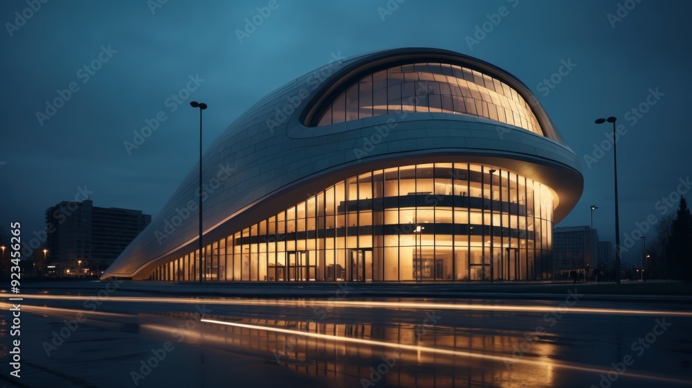 Obraz premium Modern Architecture Illuminated at Night